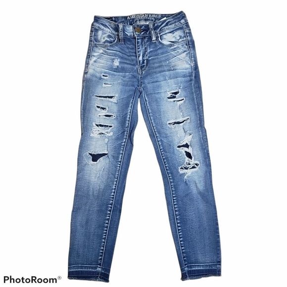 American Eagle Outfitters Denim - AMERICAN Eagle Distressed Hi Rise Jeans Stretch 0